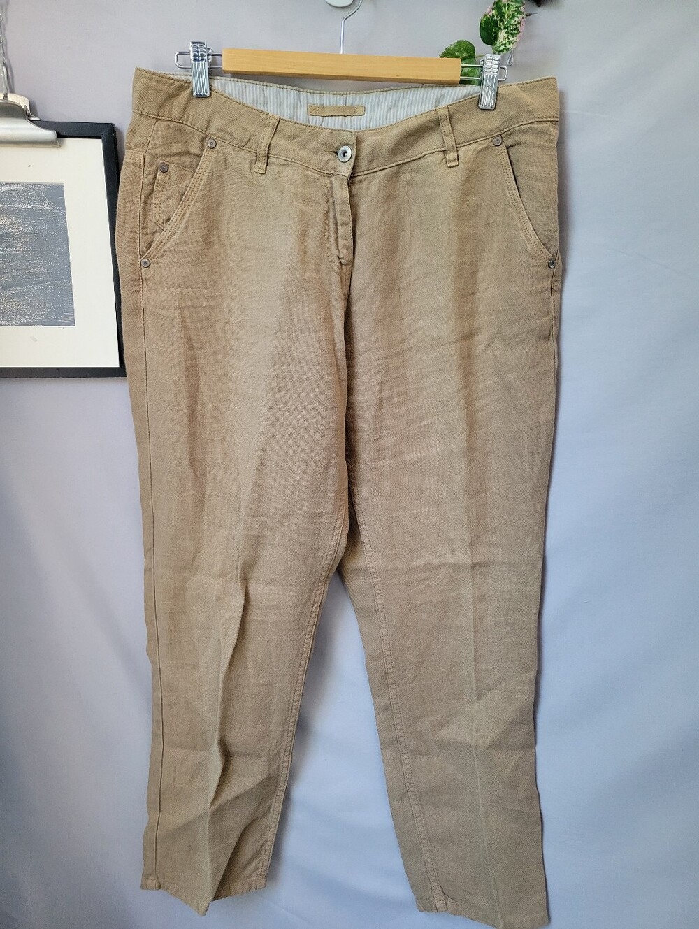 Poetry Straight Leg Linen Trouser Pant Tan 8 or 10